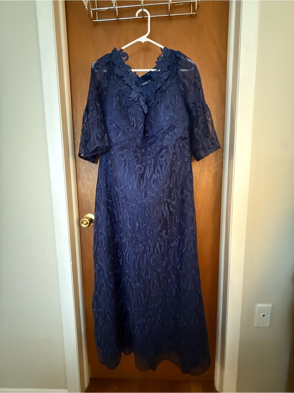 Navy Lace Maxi Dress with Floral Trim